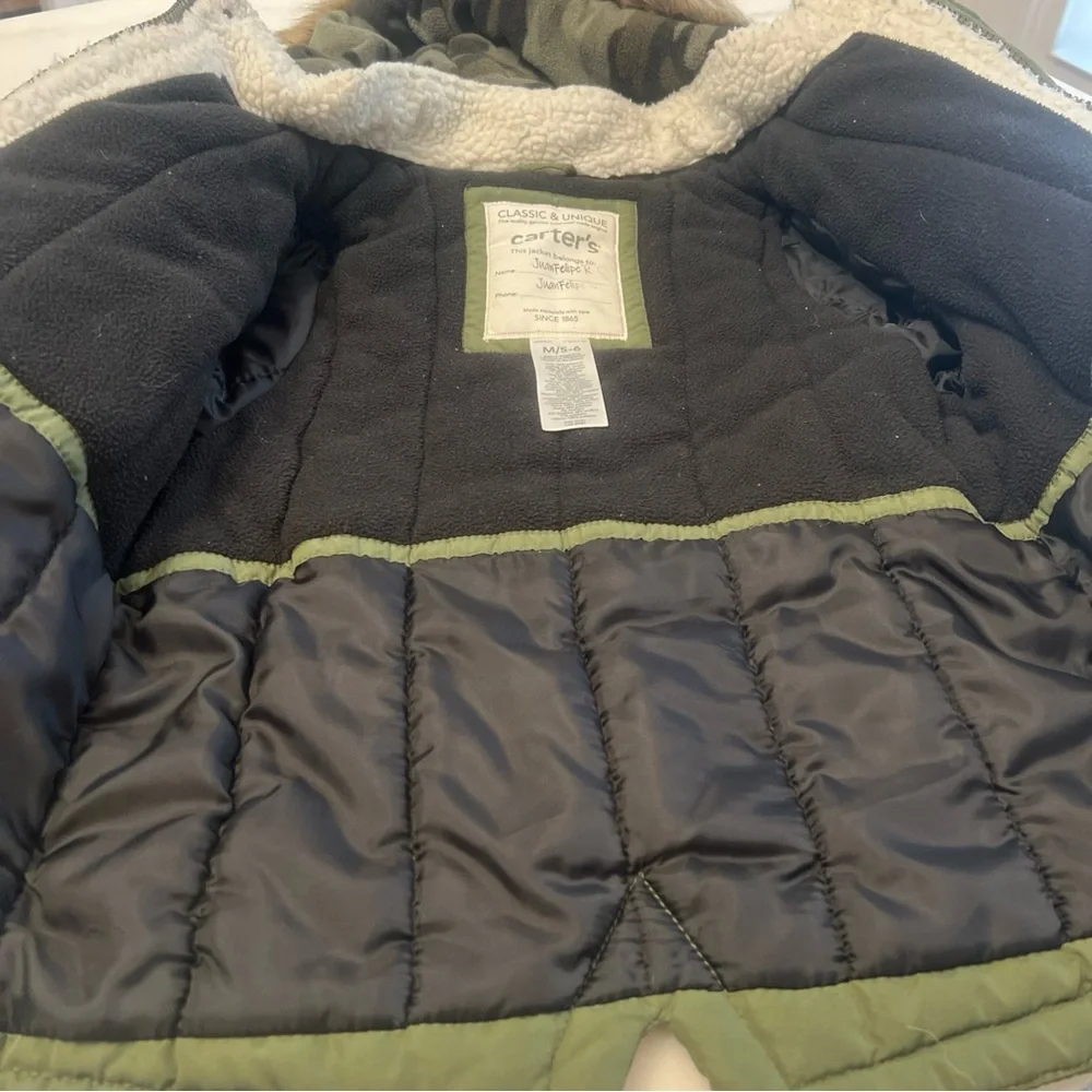 Carter’s Boys Faux Fur Hooded Parka Winter Coat Green Size M 5/6